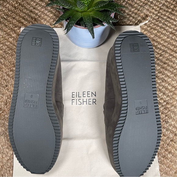 EILEEN FISHER PLATFORM LOAFERS Tumbled Nubuck Leather in Slate SIZE 9 - Picture 3 of 5